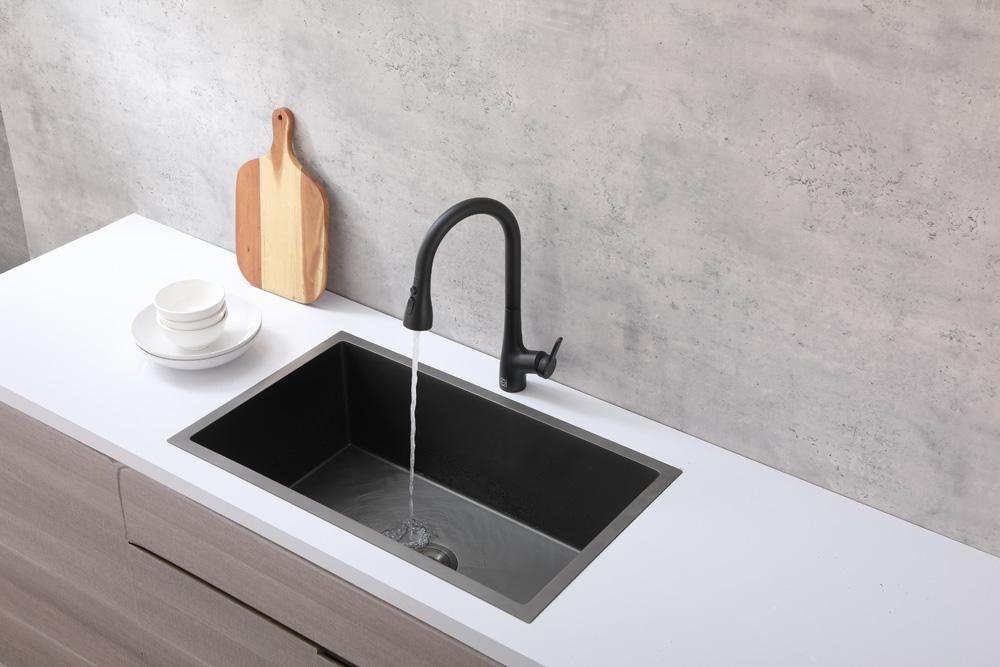 Elegant Furniture & Lighting - Andrea Single Handle Pull Down Sprayer Kitchen Faucet in Matte Black - FAK-305MBK veiw 4