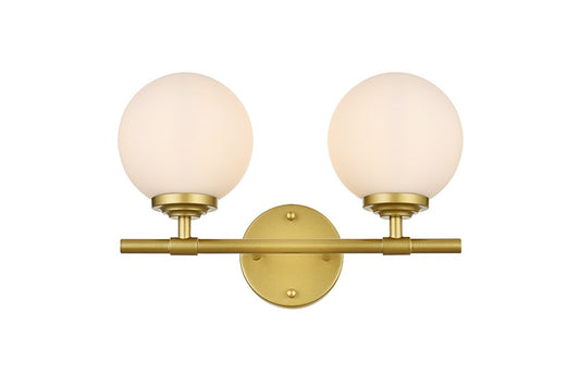 Elegant Furniture & Lighting - Ansley 2 light Brass and frosted white Bath Sconce - LD7301W15BRA veiw 1
