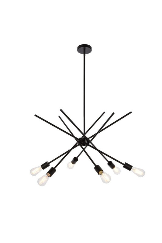 Elegant Furniture & Lighting - Armin 6 lights pendant in black with brass - LD7054D32BRB veiw 1