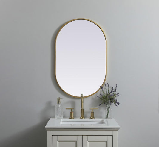 Elegant Furniture & Lighting - Asha Metal Frame Oval Mirror 20x30 Inch in Brass - MR2A2030BRS veiw 2