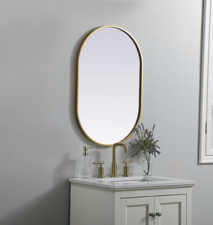 Elegant Furniture & Lighting - Asha Metal Frame Oval Mirror 20x30 Inch in Brass - MR2A2030BRS veiw 3