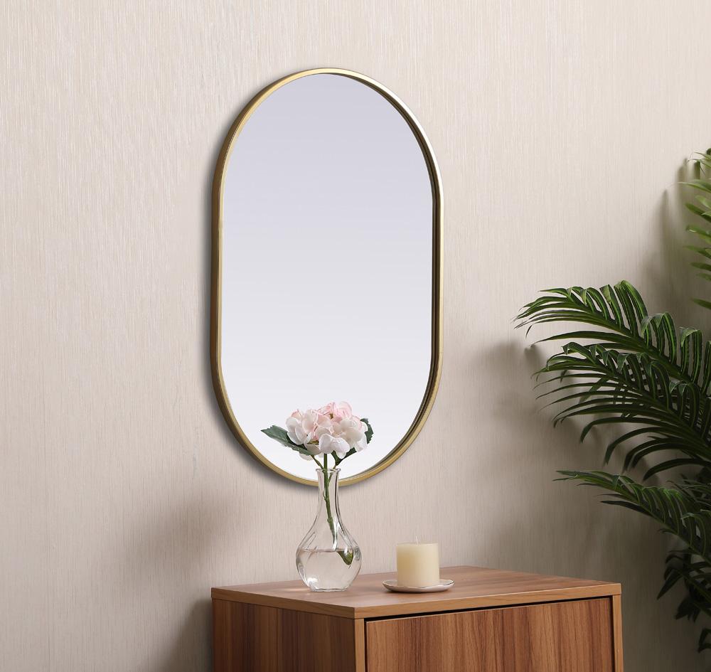 Elegant Furniture & Lighting - Asha Metal Frame Oval Mirror 20x30 Inch in Brass - MR2A2030BRS veiw 5