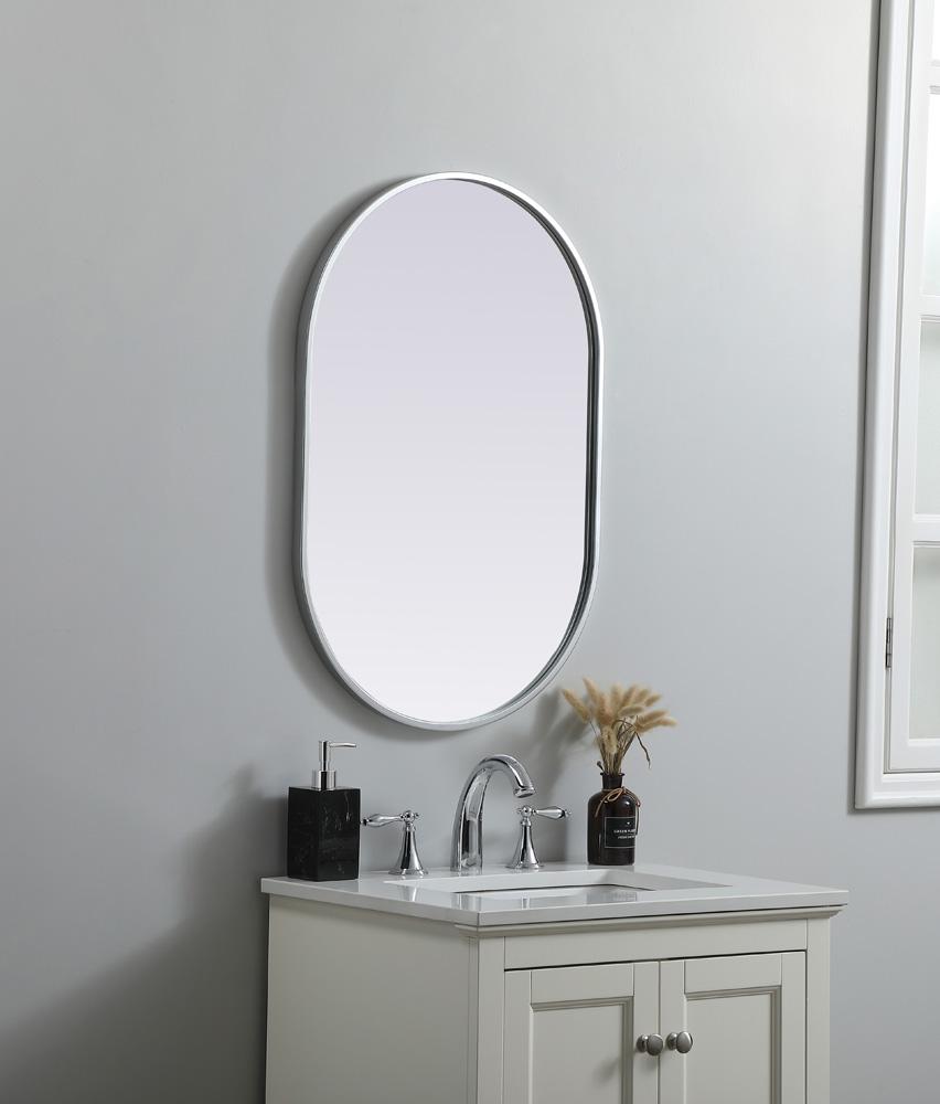 Elegant Furniture & Lighting - Asha Metal Frame Oval Mirror 20x30 Inch in Silver - MR2A2030SIL veiw 3