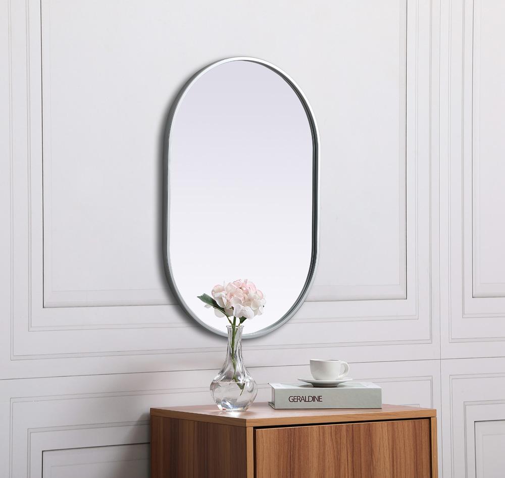 Elegant Furniture & Lighting - Asha Metal Frame Oval Mirror 20x30 Inch in Silver - MR2A2030SIL veiw 5