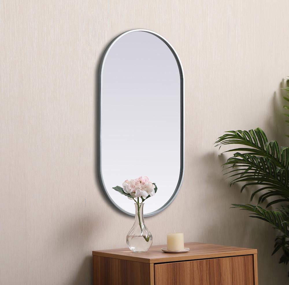 Elegant Furniture & Lighting - Asha Metal Frame Oval Mirror 20x36 Inch in Silver - MR2A2036SIL veiw 5