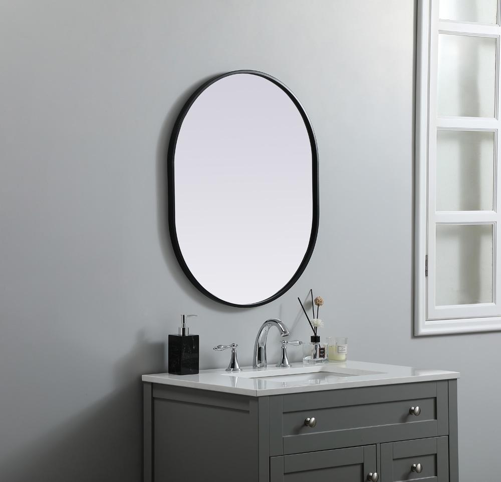 Elegant Furniture & Lighting - Asha Metal Frame Oval Mirror 24x30 Inch in Black - MR2A2430BLK veiw 3
