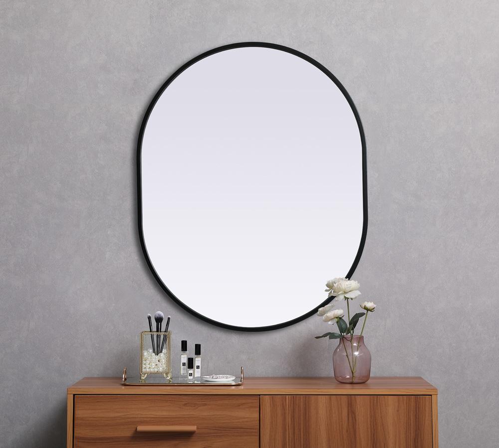 Elegant Furniture & Lighting - Asha Metal Frame Oval Mirror 24x30 Inch in Black - MR2A2430BLK veiw 4