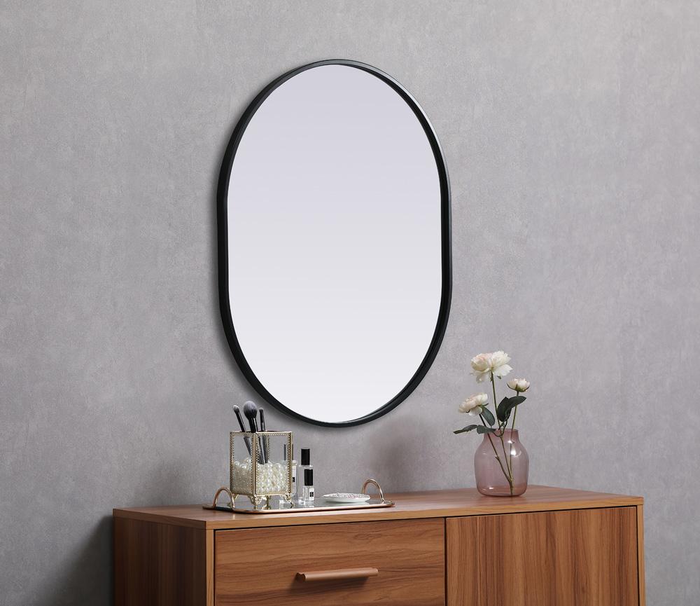 Elegant Furniture & Lighting - Asha Metal Frame Oval Mirror 24x30 Inch in Black - MR2A2430BLK veiw 5