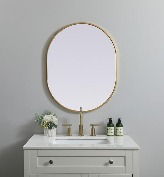 Elegant Furniture & Lighting - Asha Metal Frame Oval Mirror 24x30 Inch in Brass - MR2A2430BRS veiw 2