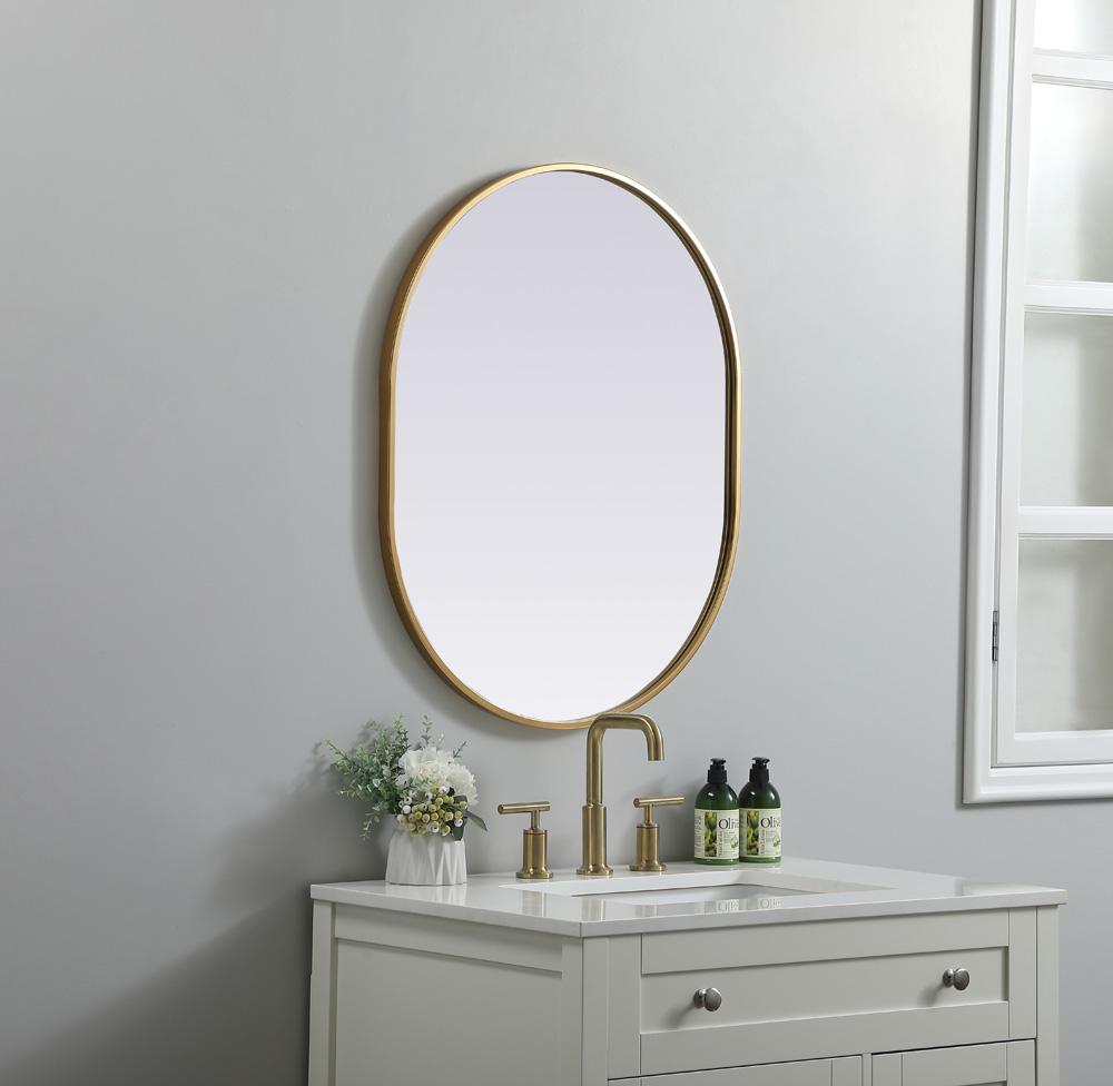 Elegant Furniture & Lighting - Asha Metal Frame Oval Mirror 24x30 Inch in Brass - MR2A2430BRS veiw 3