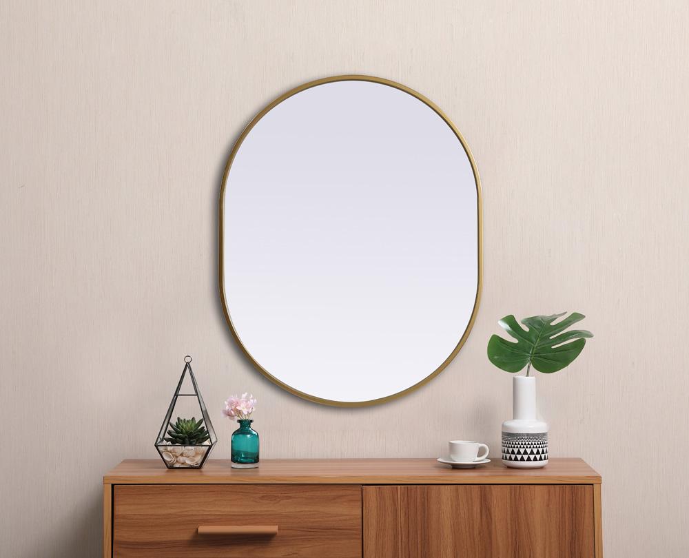 Elegant Furniture & Lighting - Asha Metal Frame Oval Mirror 24x30 Inch in Brass - MR2A2430BRS veiw 4