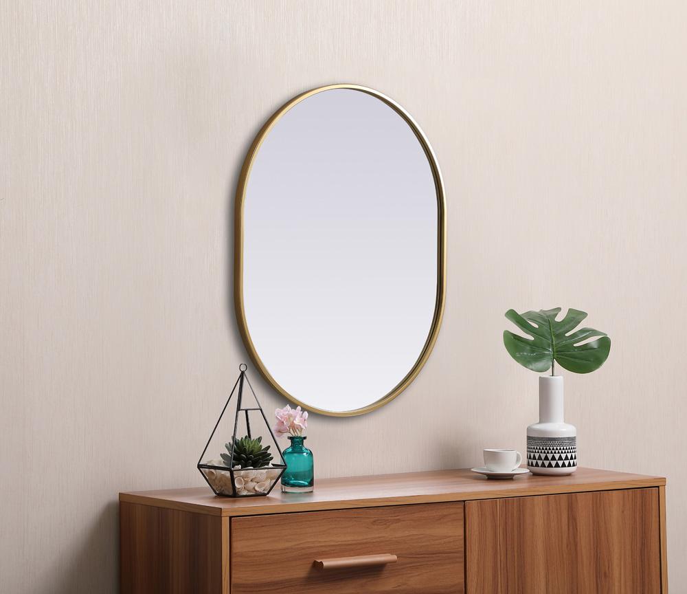 Elegant Furniture & Lighting - Asha Metal Frame Oval Mirror 24x30 Inch in Brass - MR2A2430BRS veiw 5