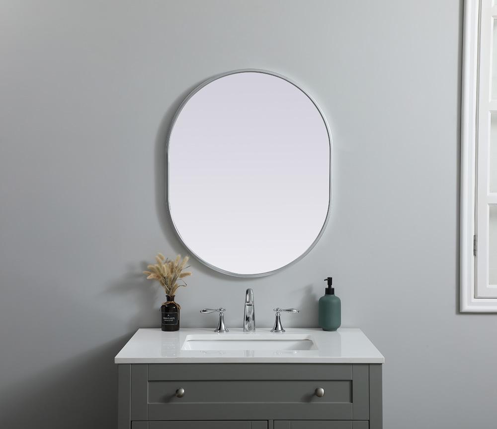 Elegant Furniture & Lighting - Asha Metal Frame Oval Mirror 24x30 Inch in Silver - MR2A2430SIL veiw 2