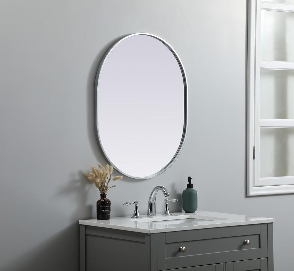 Elegant Furniture & Lighting - Asha Metal Frame Oval Mirror 24x30 Inch in Silver - MR2A2430SIL veiw 3