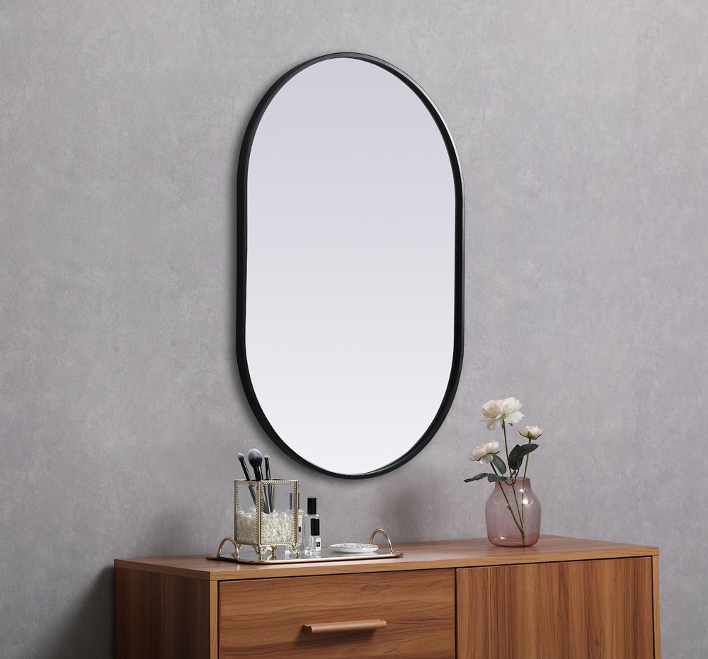 Elegant Furniture & Lighting - Asha Metal Frame Oval Mirror 24x36 Inch in Black - MR2A2436BLK veiw 5