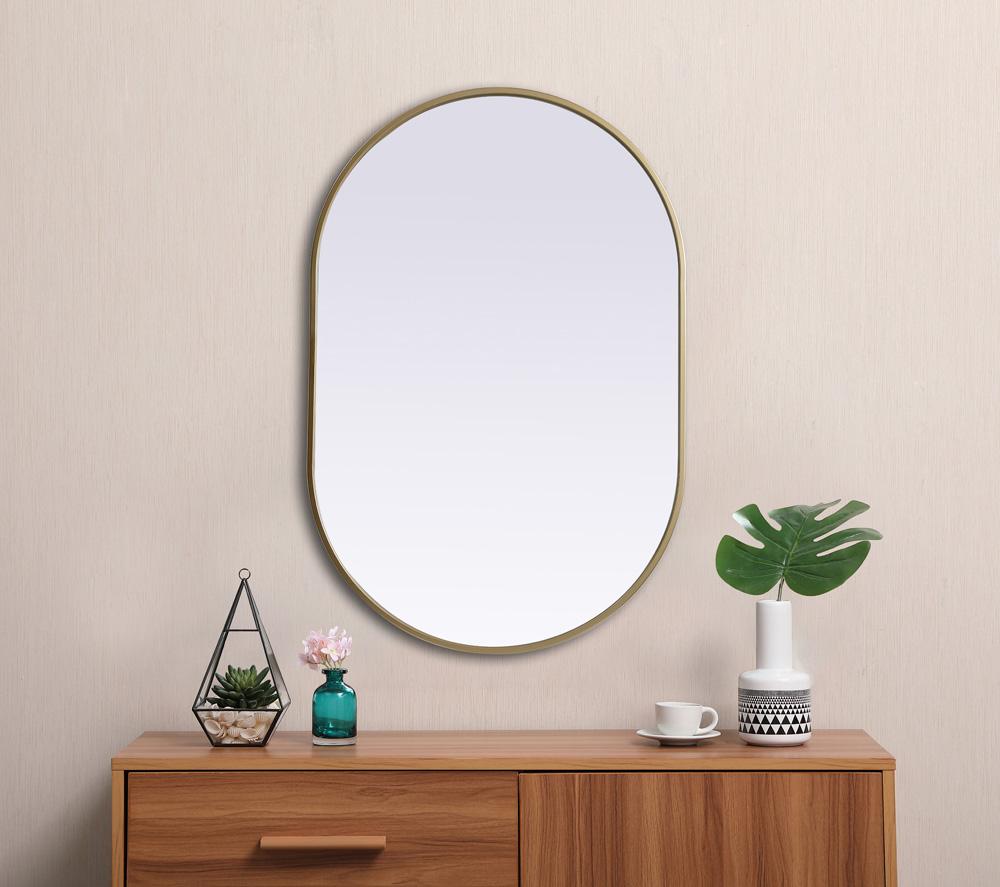 Elegant Furniture & Lighting - Asha Metal Frame Oval Mirror 24x36 Inch in Brass - MR2A2436BRS veiw 4