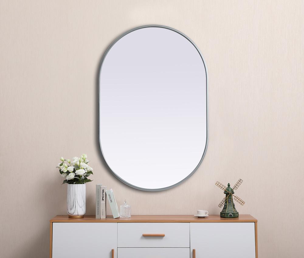 Elegant Furniture & Lighting - Asha Metal Frame Oval Mirror 24x36 Inch in Silver - MR2A2436SIL veiw 4