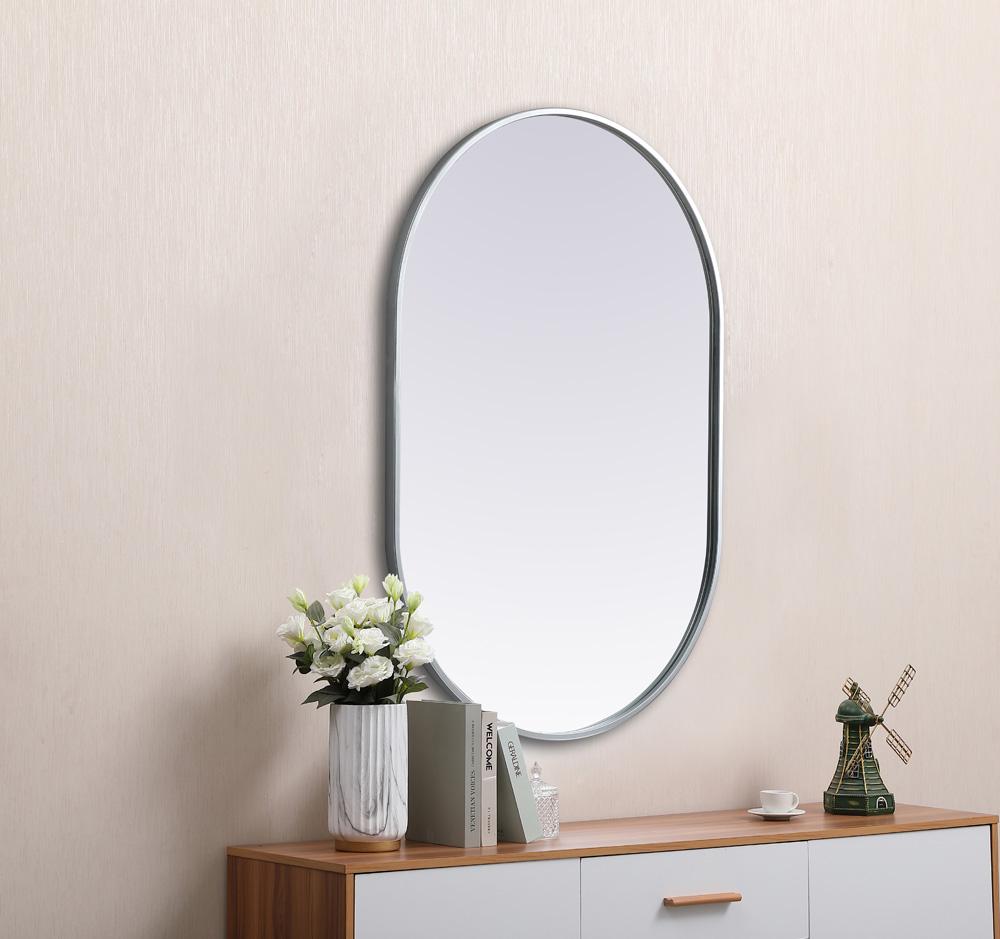 Elegant Furniture & Lighting - Asha Metal Frame Oval Mirror 24x36 Inch in Silver - MR2A2436SIL veiw 5