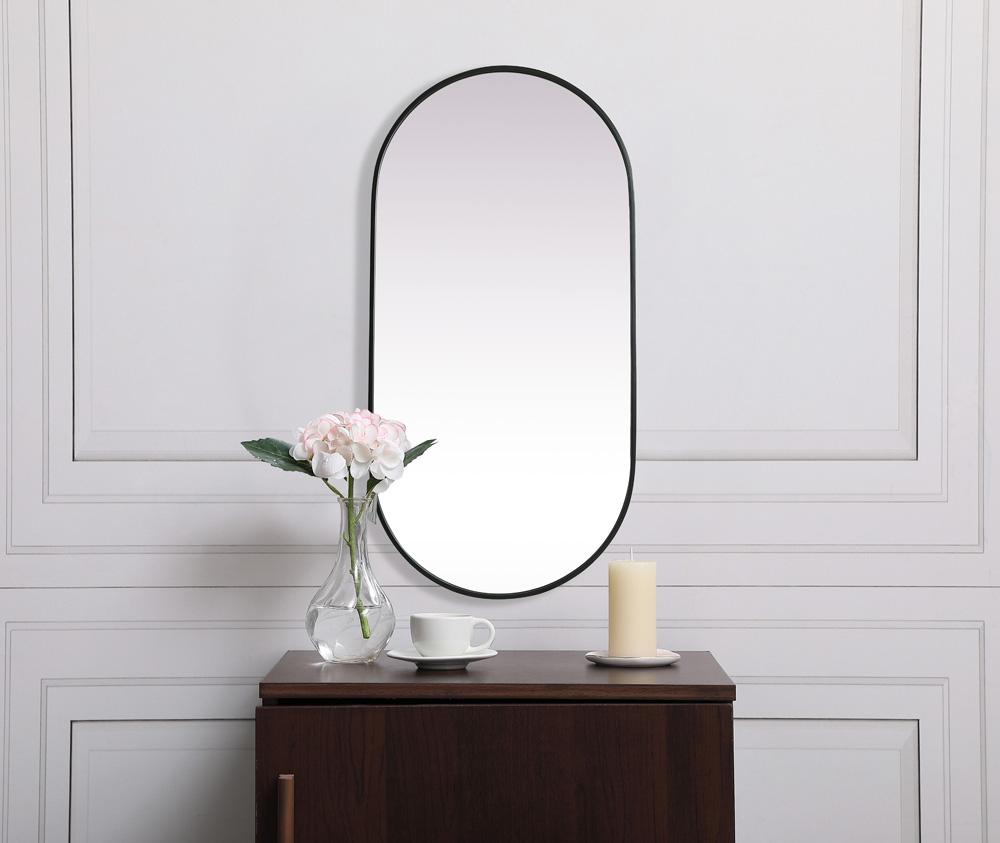 Elegant Furniture & Lighting - Asha Metal Frame Oval Mirror 24x48 Inch in Black - MR2A2448BLK veiw 2