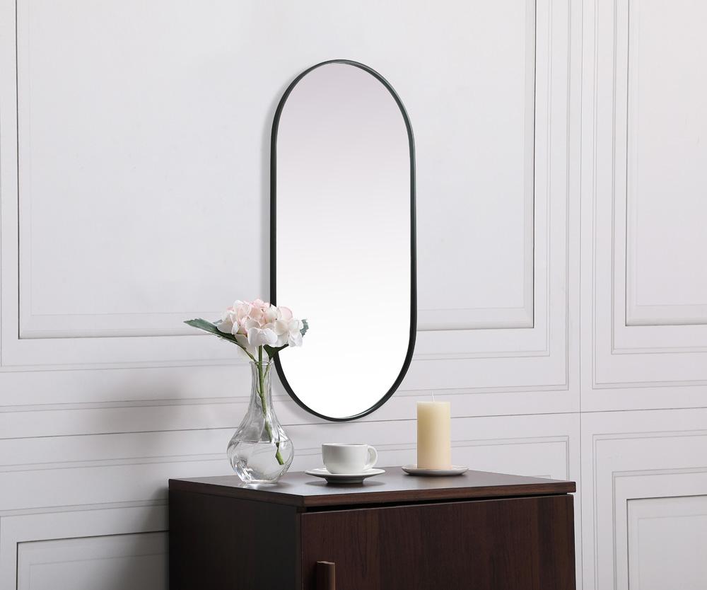 Elegant Furniture & Lighting - Asha Metal Frame Oval Mirror 24x48 Inch in Black - MR2A2448BLK veiw 3