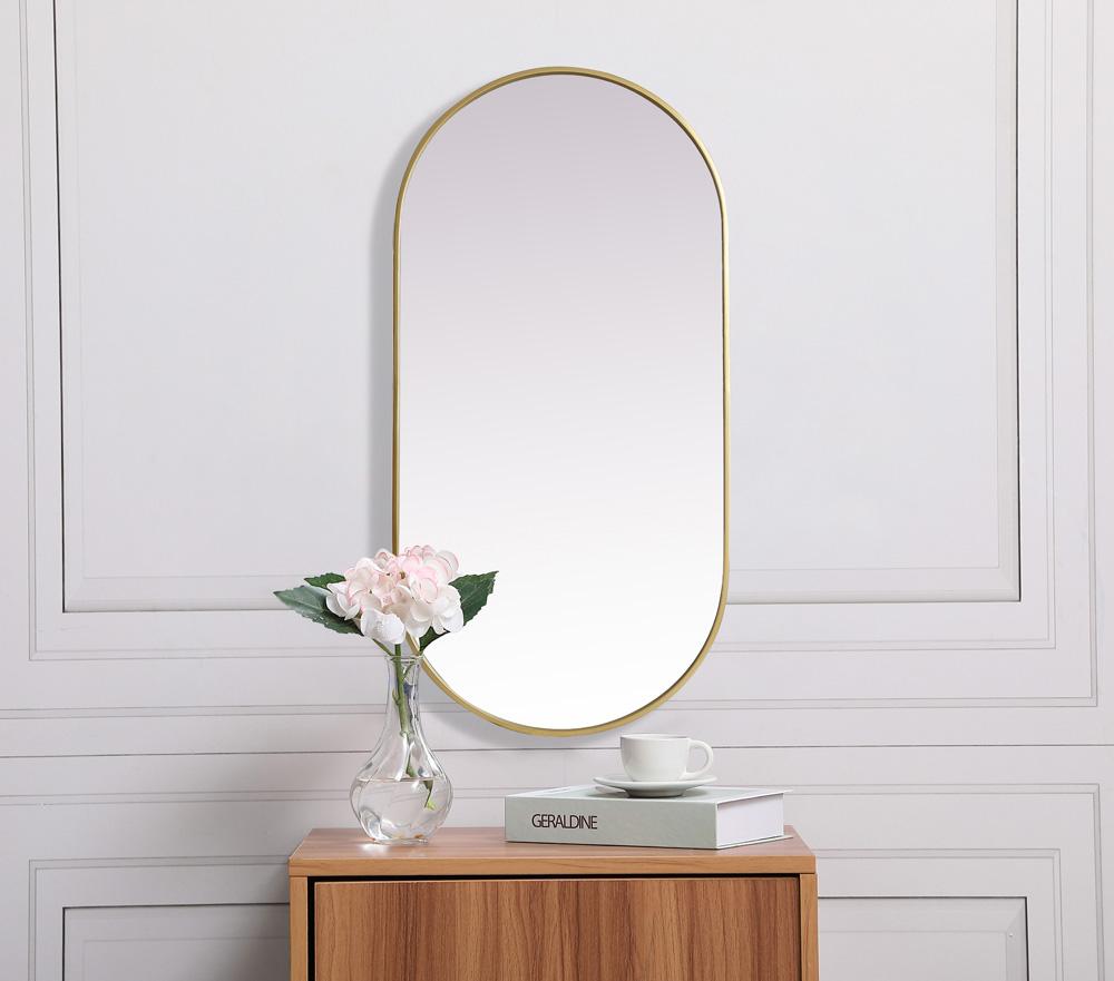 Elegant Furniture & Lighting - Asha Metal Frame Oval Mirror 24x48 Inch in Brass - MR2A2448BRS veiw 2