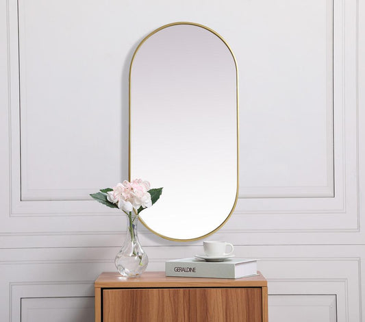 Elegant Furniture & Lighting - Asha Metal Frame Oval Mirror 24x48 Inch in Brass - MR2A2448BRS veiw 2