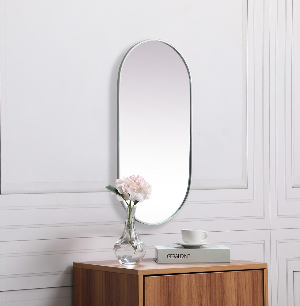 Elegant Furniture & Lighting - Asha Metal Frame Oval Mirror 24x48 Inch in Silver - MR2A2448SIL veiw 3