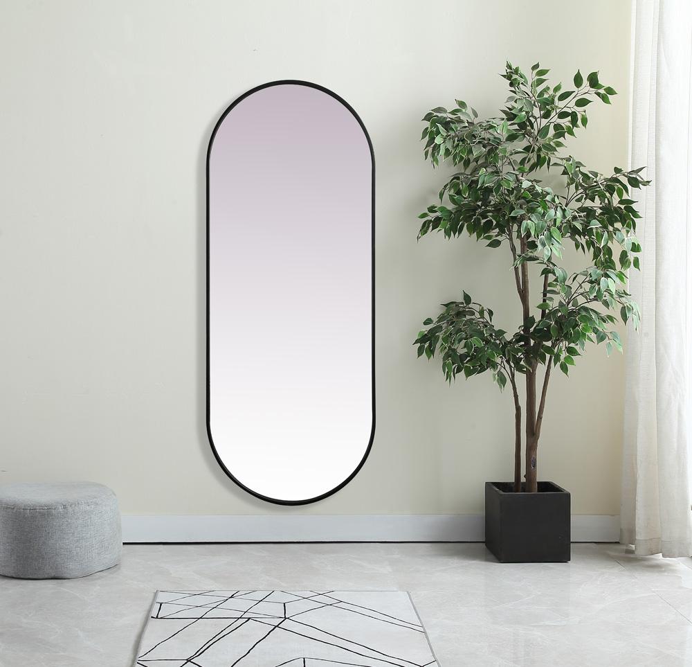 Elegant Furniture & Lighting - Asha Metal Frame Oval Mirror 24x60 Inch in Black - MR2A2460BLK veiw 2