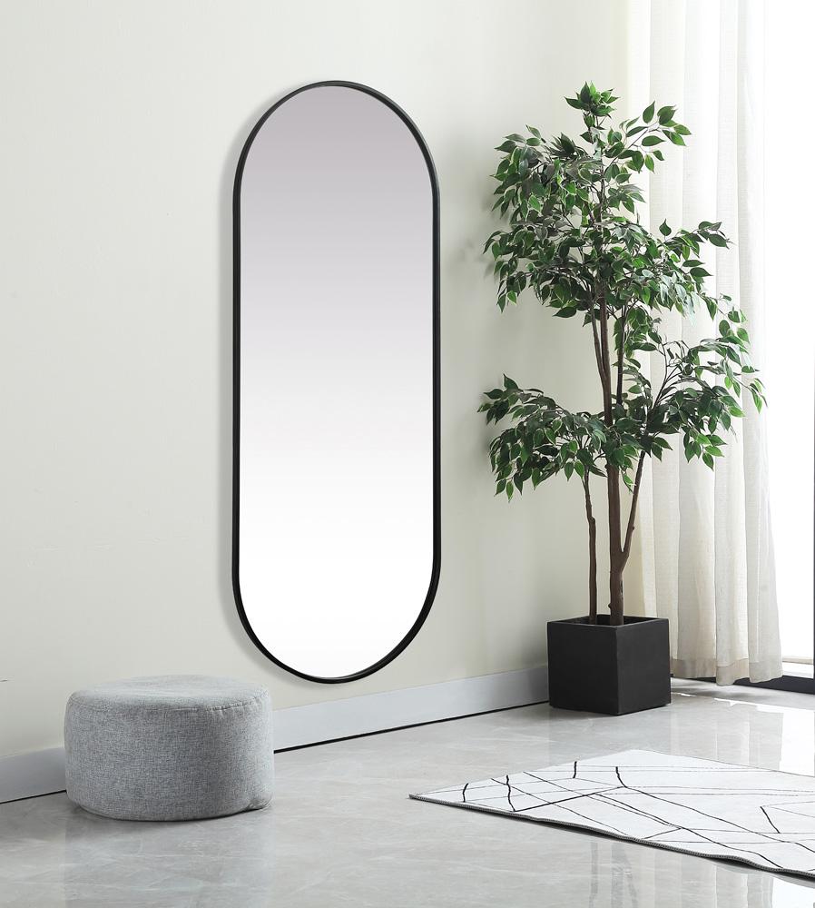 Elegant Furniture & Lighting - Asha Metal Frame Oval Mirror 24x60 Inch in Black - MR2A2460BLK veiw 3