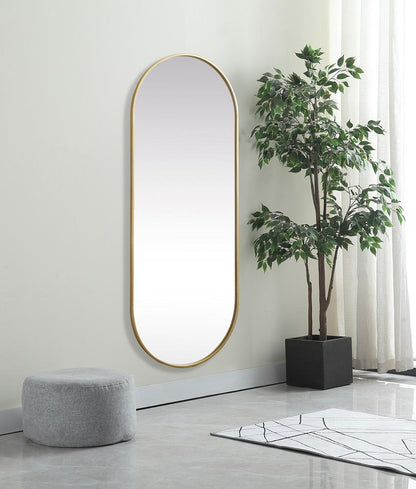 Elegant Furniture & Lighting - Asha Metal Frame Oval Mirror 24x60 Inch in Brass - MR2A2460BRS veiw 3