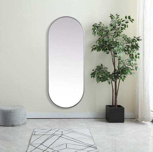 Elegant Furniture & Lighting - Asha Metal Frame Oval Mirror 24x60 Inch in Silver - MR2A2460SIL veiw 2