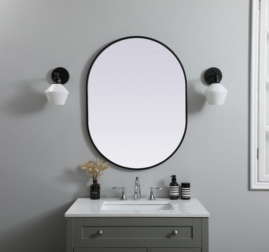 Elegant Furniture & Lighting - Asha Metal Frame Oval Mirror 27x36 Inch in Black - MR2A2736BLK veiw 2
