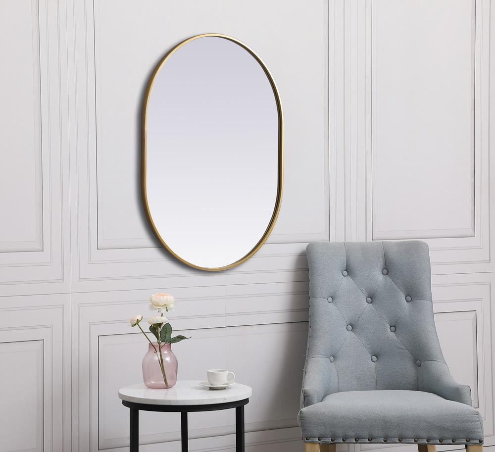 Elegant Furniture & Lighting - Asha Metal Frame Oval Mirror 27x36 Inch in Brass - MR2A2736BRS veiw 5