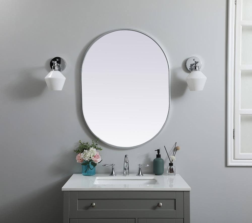 Elegant Furniture & Lighting - Asha Metal Frame Oval Mirror 27x36 Inch in Silver - MR2A2736SIL veiw 2