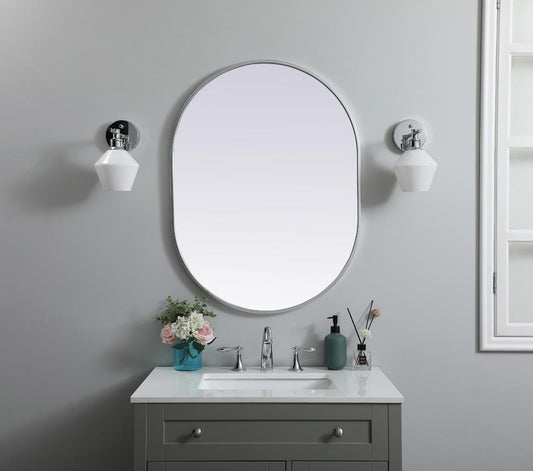 Elegant Furniture & Lighting - Asha Metal Frame Oval Mirror 27x36 Inch in Silver - MR2A2736SIL veiw 2