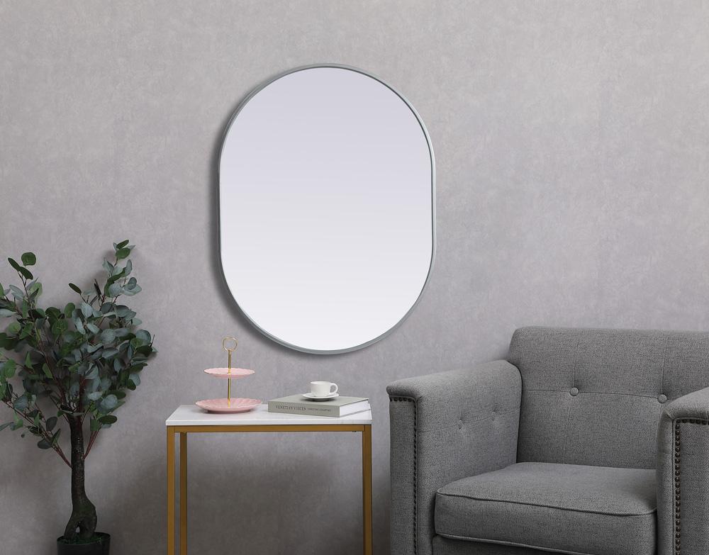Elegant Furniture & Lighting - Asha Metal Frame Oval Mirror 27x36 Inch in Silver - MR2A2736SIL veiw 4