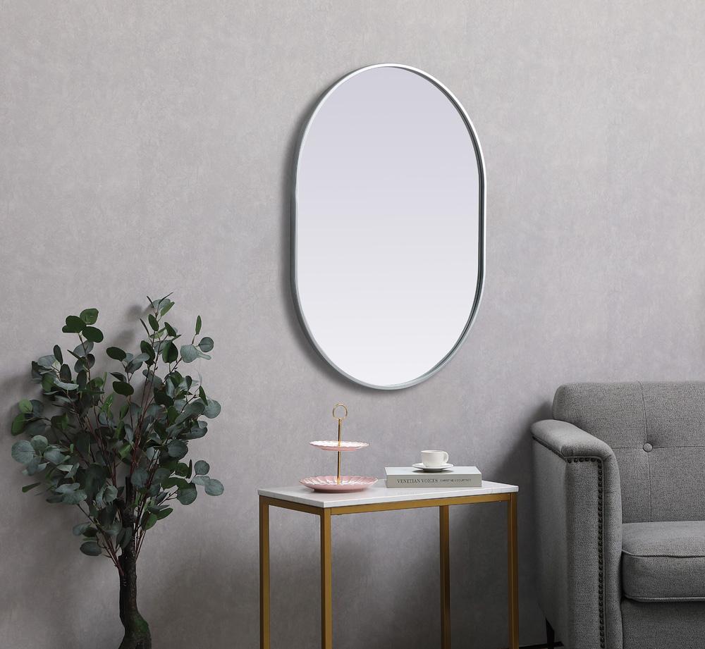 Elegant Furniture & Lighting - Asha Metal Frame Oval Mirror 27x36 Inch in Silver - MR2A2736SIL veiw 5