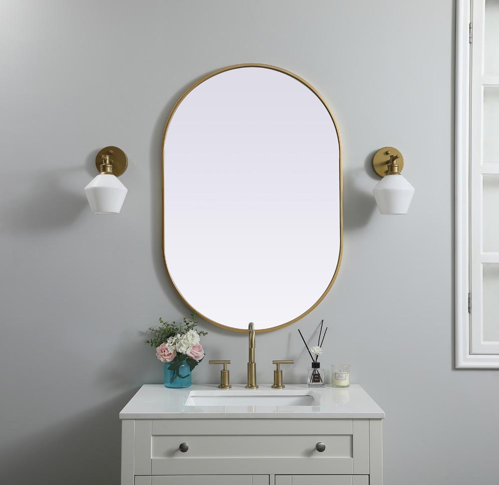 Elegant Furniture & Lighting - Asha Metal Frame Oval Mirror 27x40 Inch in Brass - MR2A2740BRS veiw 2