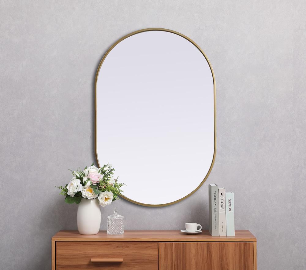 Elegant Furniture & Lighting - Asha Metal Frame Oval Mirror 27x40 Inch in Brass - MR2A2740BRS veiw 4