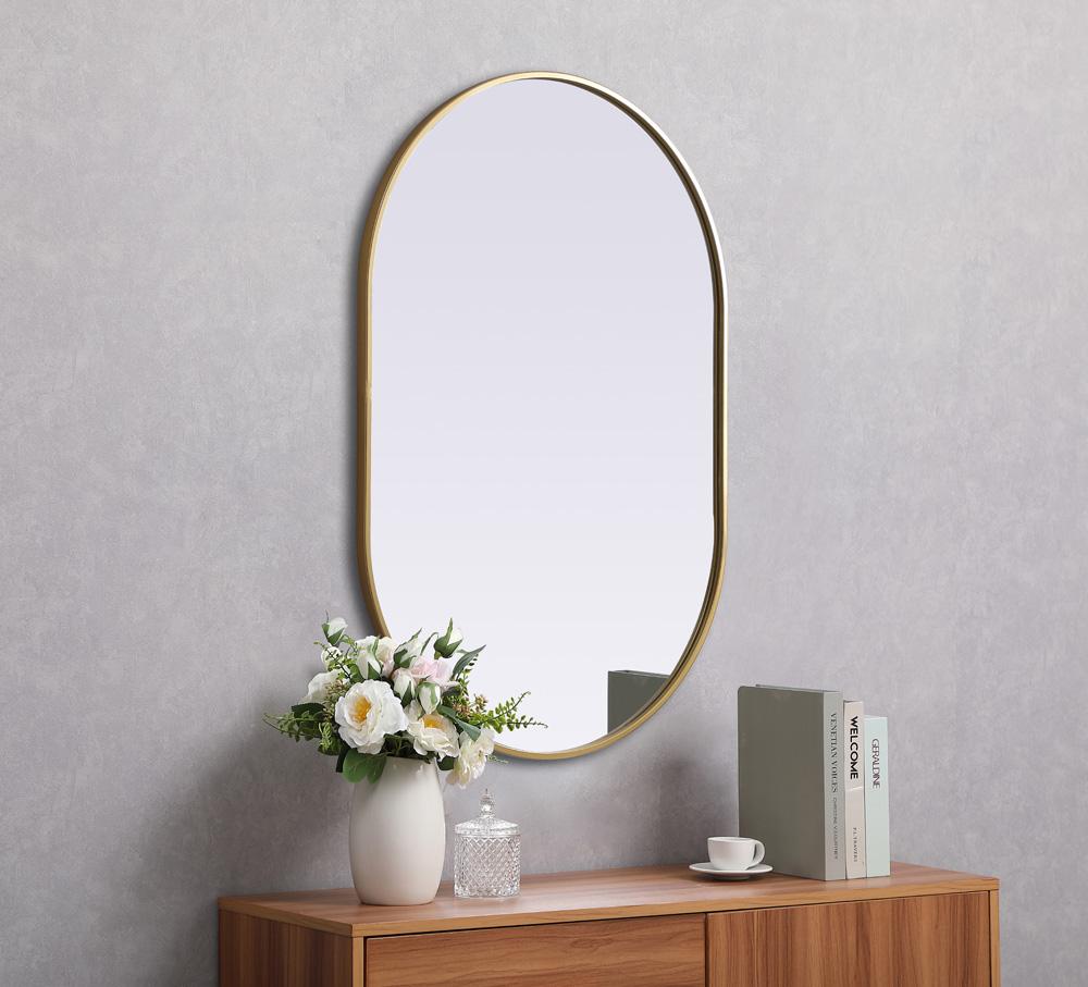 Elegant Furniture & Lighting - Asha Metal Frame Oval Mirror 27x40 Inch in Brass - MR2A2740BRS veiw 5
