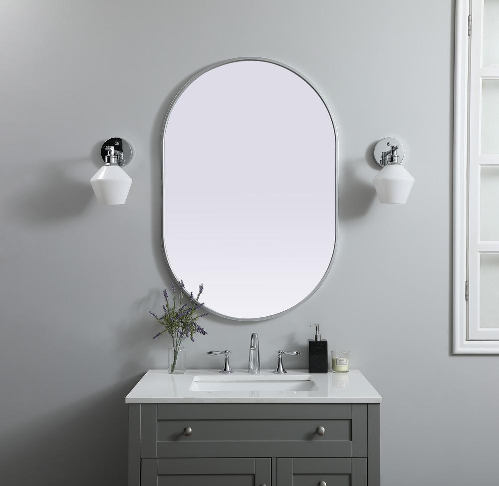 Elegant Furniture & Lighting - Asha Metal Frame Oval Mirror 27x40 Inch in Silver - MR2A2740SIL veiw 2