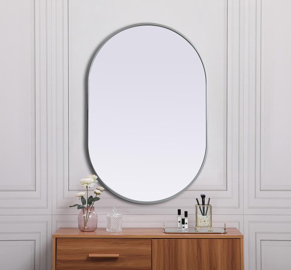 Elegant Furniture & Lighting - Asha Metal Frame Oval Mirror 27x40 Inch in Silver - MR2A2740SIL veiw 4