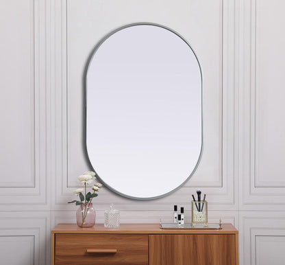 Elegant Furniture & Lighting - Asha Metal Frame Oval Mirror 27x40 Inch in Silver - MR2A2740SIL veiw 4