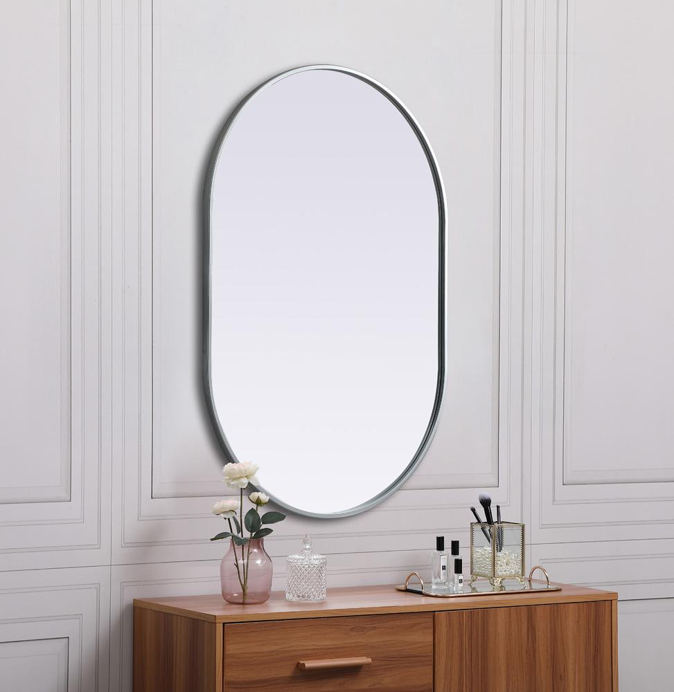 Elegant Furniture & Lighting - Asha Metal Frame Oval Mirror 27x40 Inch in Silver - MR2A2740SIL veiw 5