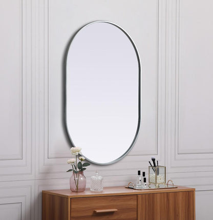 Elegant Furniture & Lighting - Asha Metal Frame Oval Mirror 27x40 Inch in Silver - MR2A2740SIL veiw 5
