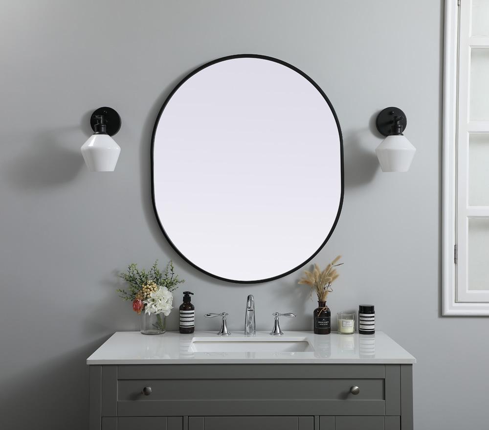 Elegant Furniture & Lighting - Asha Metal Frame Oval Mirror 30x36 Inch in Black - MR2A3036BLK veiw 2