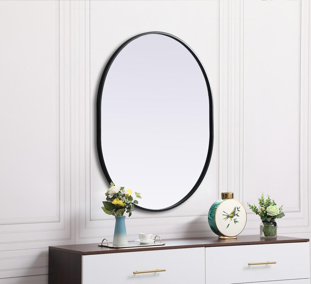 Elegant Furniture & Lighting - Asha Metal Frame Oval Mirror 30x36 Inch in Black - MR2A3036BLK veiw 5