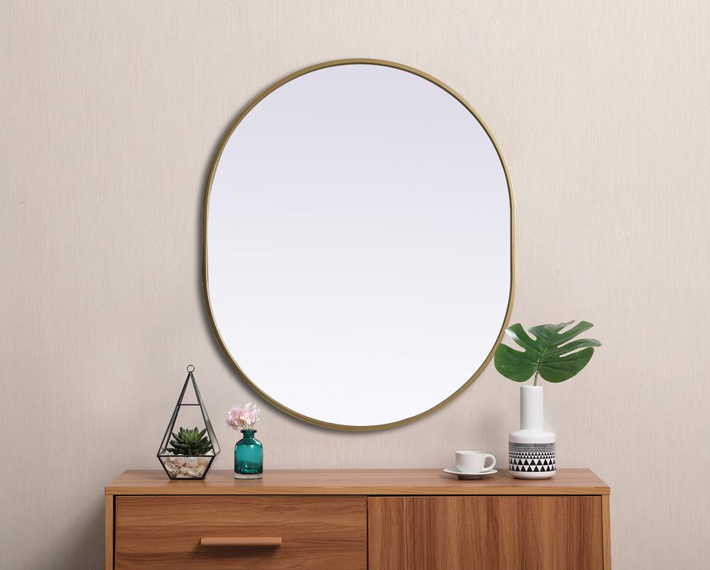 Elegant Furniture & Lighting - Asha Metal Frame Oval Mirror 30x36 Inch in Brass - MR2A3036BRS veiw 4