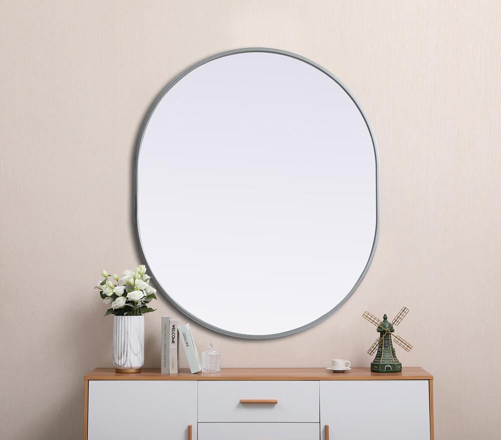 Elegant Furniture & Lighting - Asha Metal Frame Oval Mirror 30x36 Inch in Silver - MR2A3036SIL veiw 4