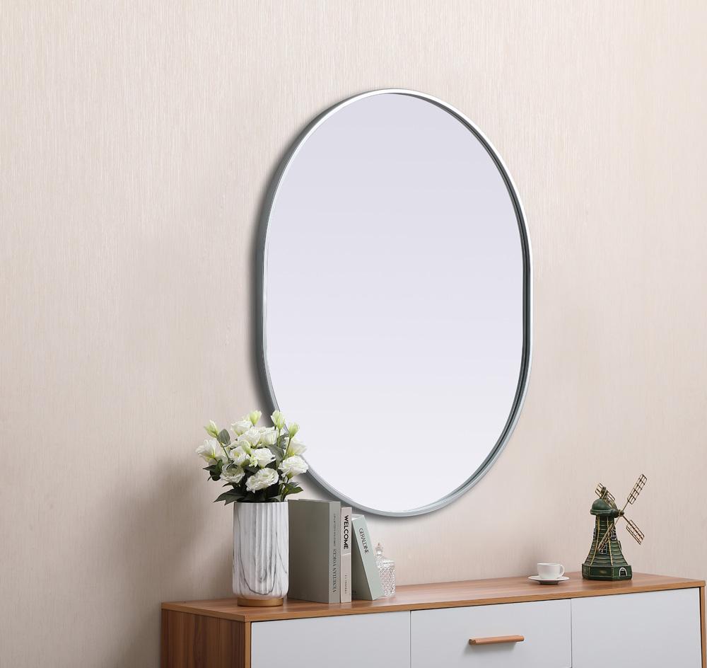 Elegant Furniture & Lighting - Asha Metal Frame Oval Mirror 30x36 Inch in Silver - MR2A3036SIL veiw 5
